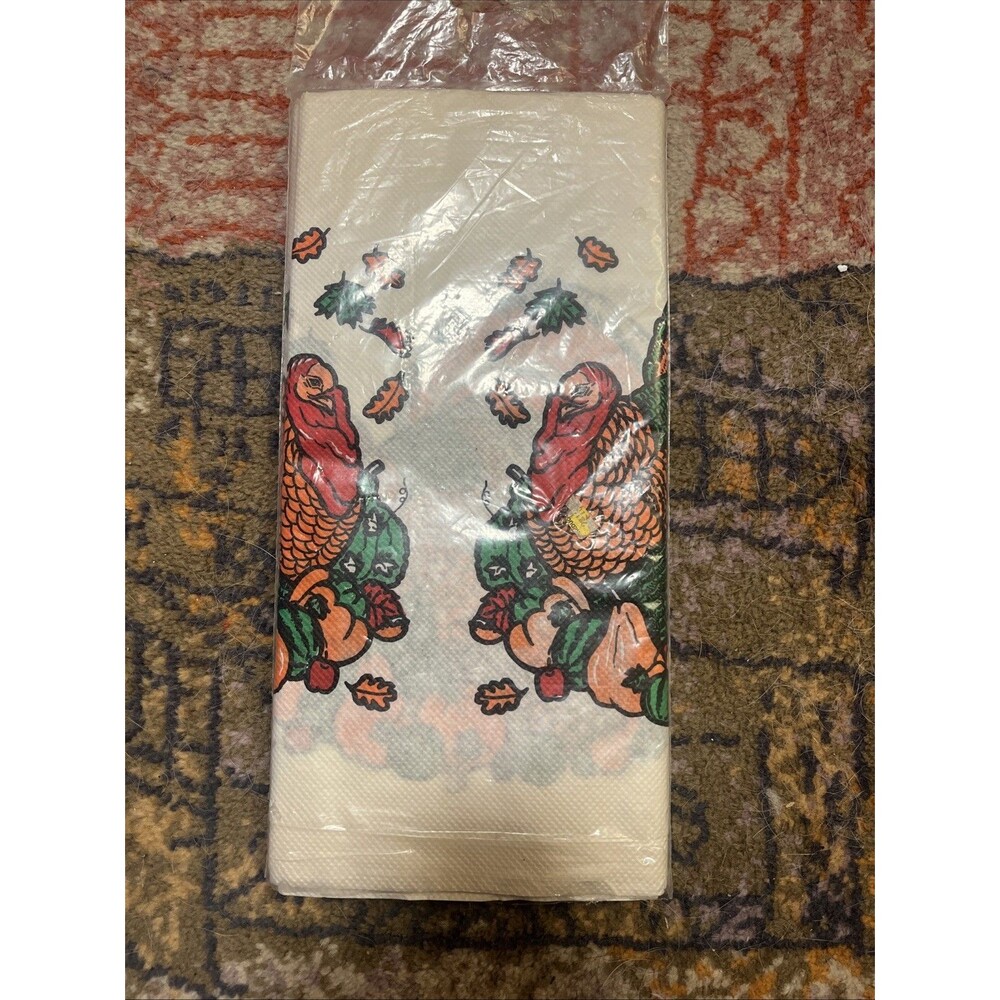 Vintage~NOS~Turkey Thanksgiving Paper Tablecloth~Creations Plus 50X94
